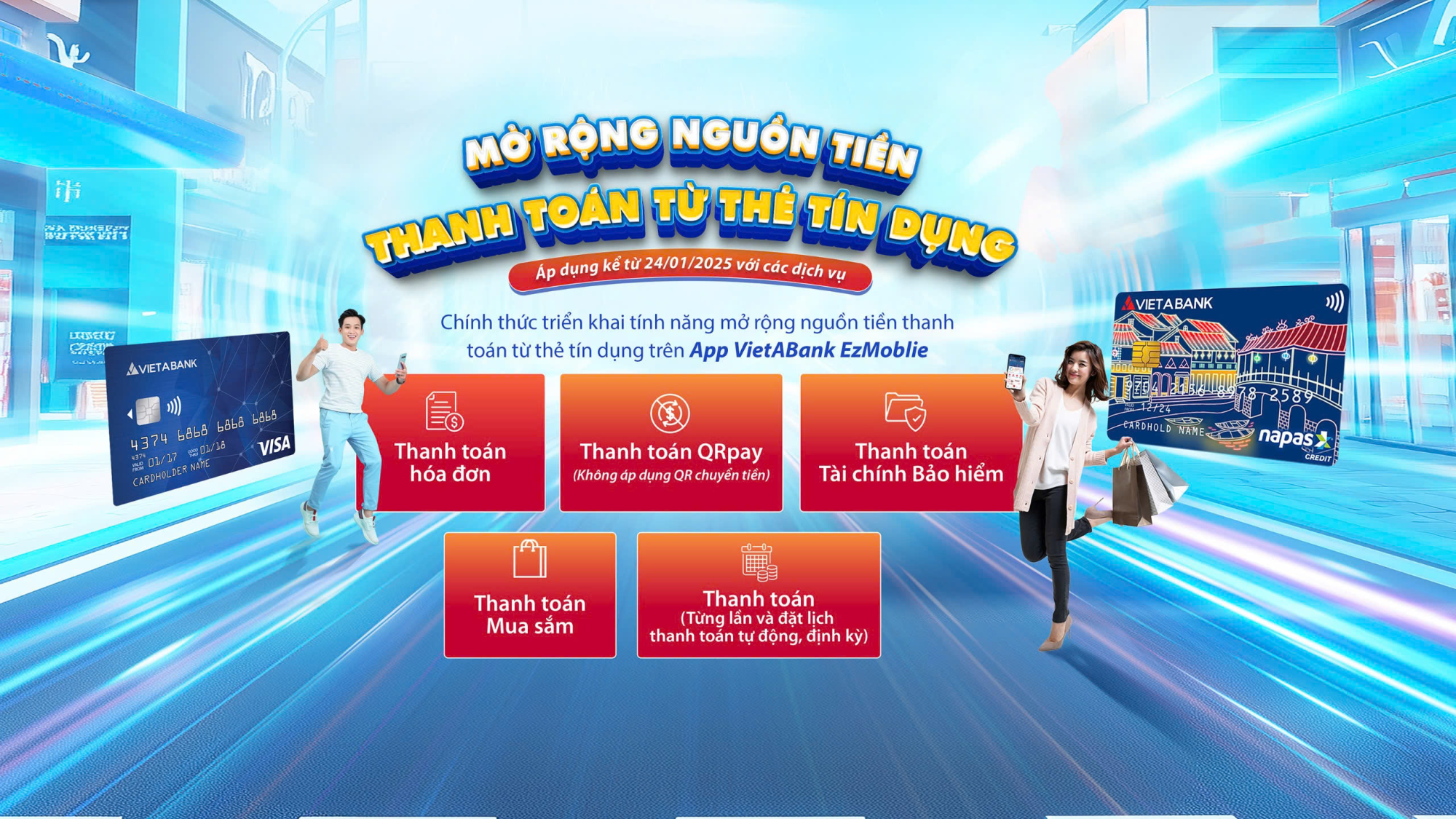 VIETABANK CHÍNH THỨC TRIỂN KHAI TÍNH NĂNG MỞ RỘNG NGUỒN TIỀN THANH TOÁN TỪ THẺ TÍN DỤNG TRÊN APP EZMOBILE