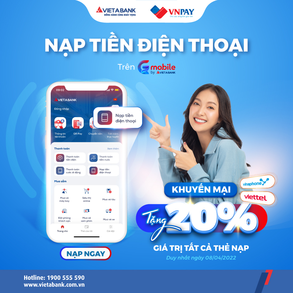 ƯU ĐÃI NẠP TIỀN ĐIỆN THOẠI TRÊN VIETABANK EZMOBILE