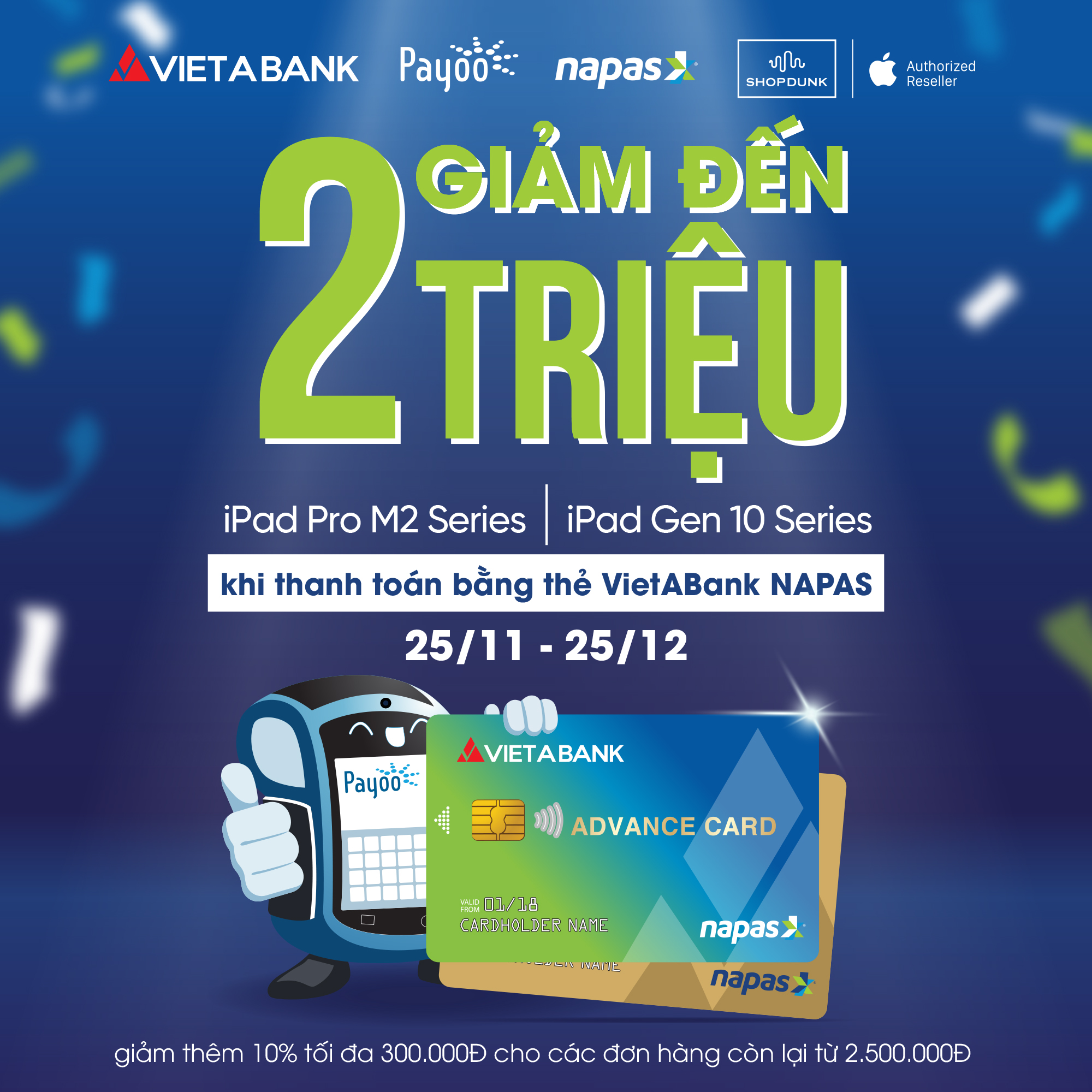 Giảm đến 2 triệu đồng khi mua iPad tại ShopDunk bằng thẻ Napas