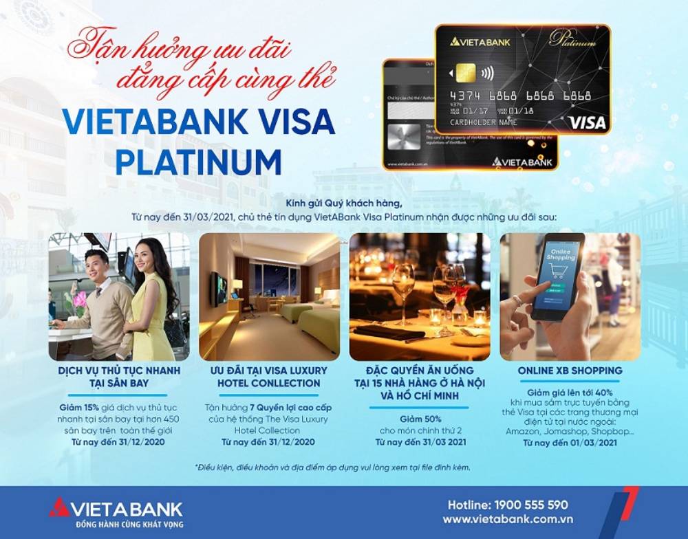 TẬN HƯỞNG ƯU ĐÃI ĐẲNG CẤP CÙNG THẺ VIETABANK VISA PLATINUM