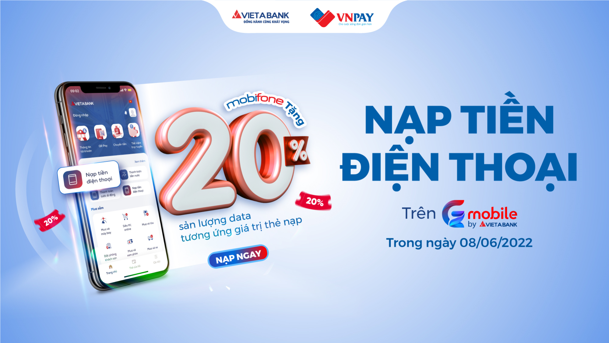 NẠP TIỀN ĐIỆN THOẠI, NHẬN KHUYẾN MÃI 20% TỪ MOBIFONE