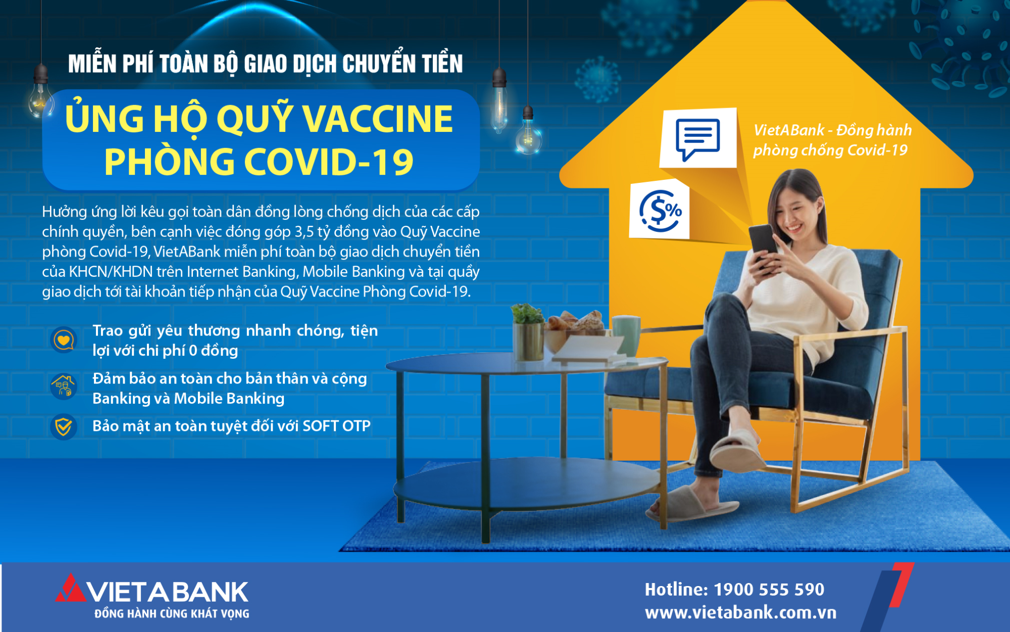 VietABank miễn phí giao dịch chuyển tiền tới tài khoản của Quỹ vắc xin phòng Covid-19