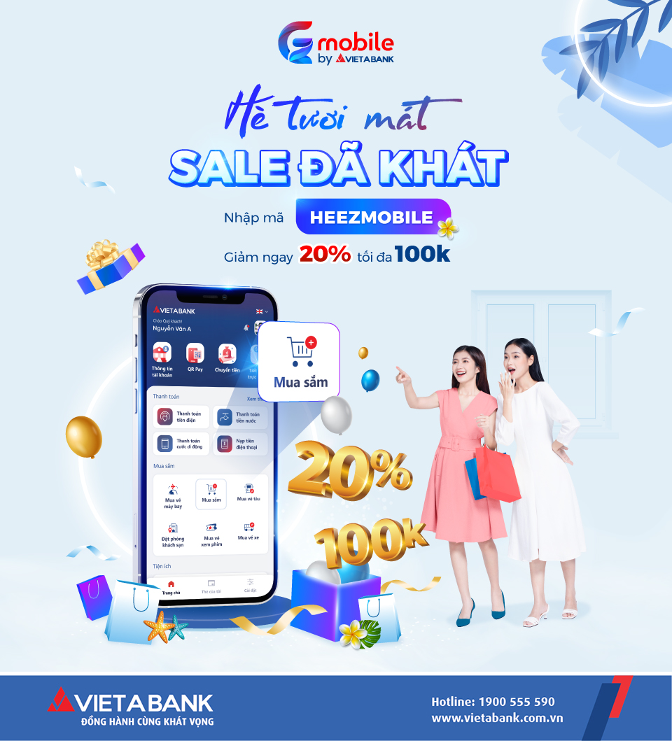 Ưu đãi cực chất, giảm ngay 100k khi mua sắm online trên ứng dụng VietABank EZMobile
