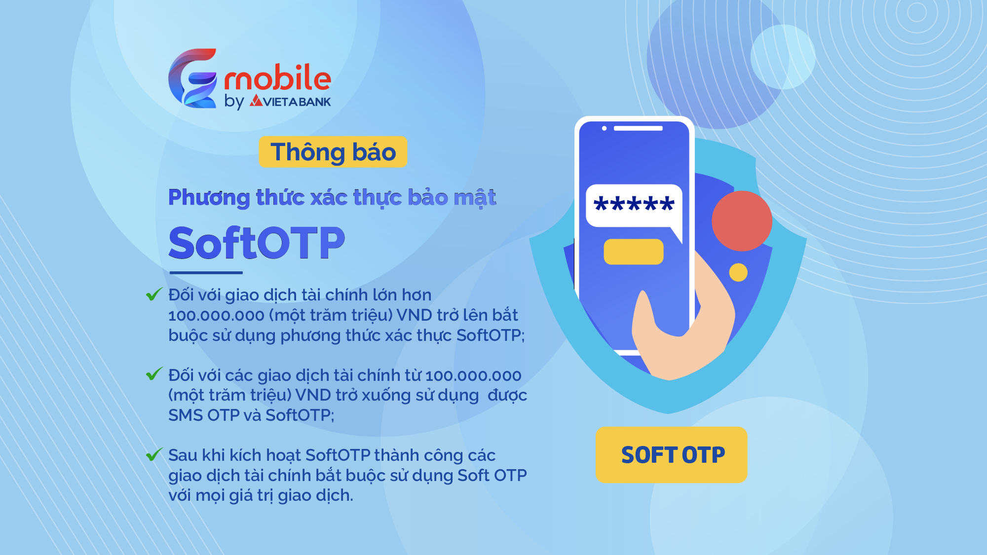 Thông báo về Phương thức xác thực bảo mật SoftOTP