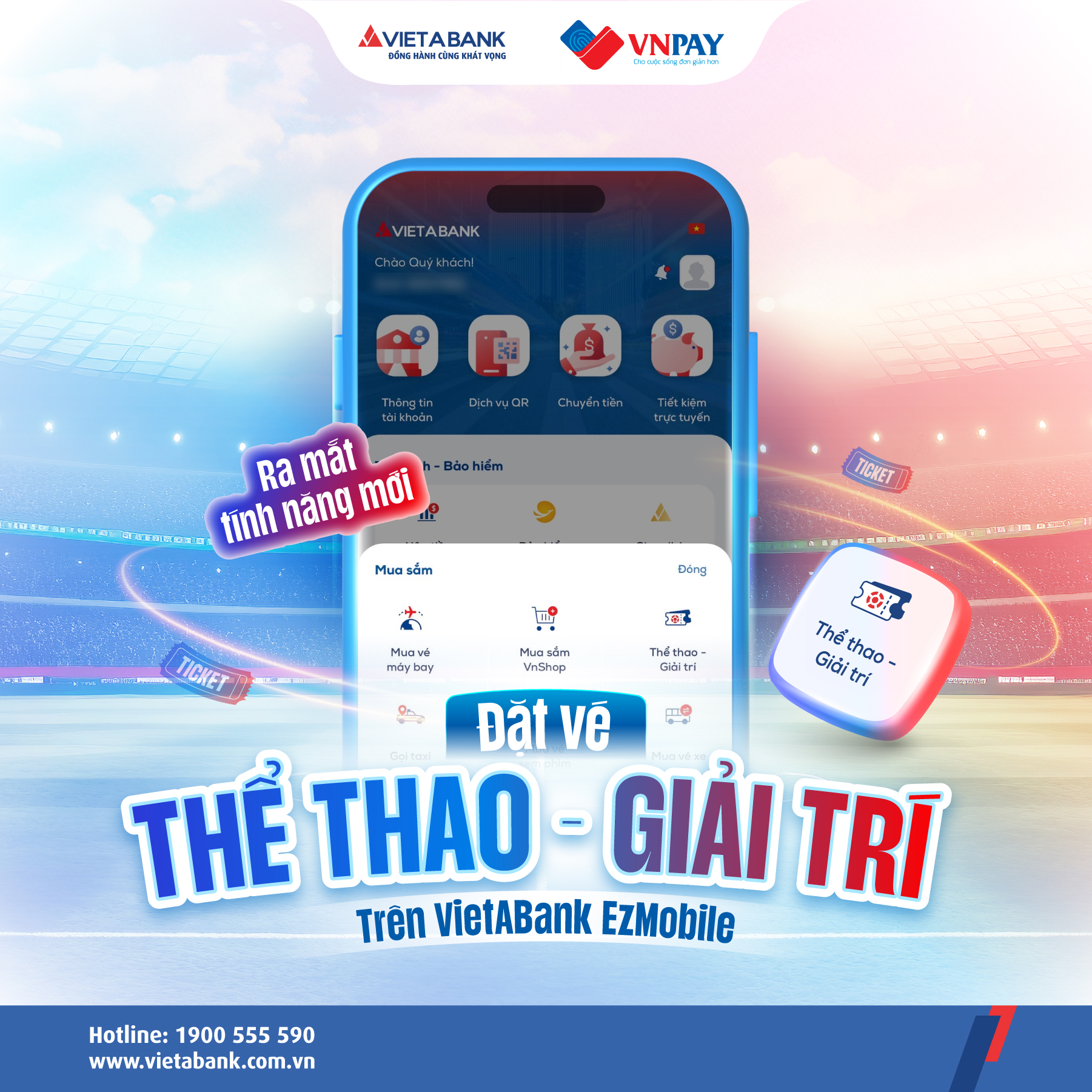 Tận hưởng trọn vẹn niềm vui với tính năng “Thể thao - Giải trí” mới ra mắt trên VietABank EzMobile