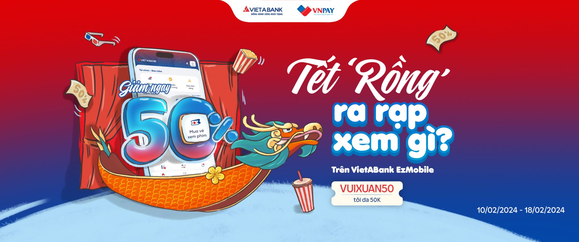 Vui Xuân Giáp Thìn - Đặt vé xem phim ngay trên VietABank EzMobile 