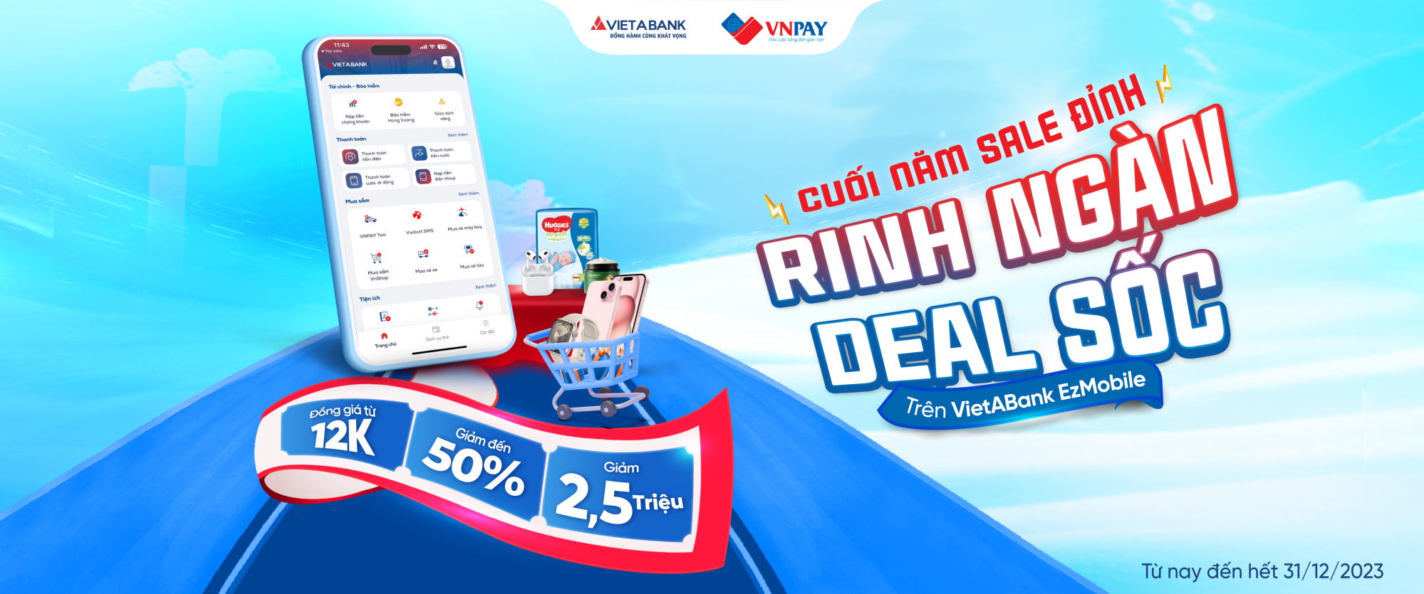 Cuối năm rinh deal đỉnh, ưu đãi đến 2,5 triệu khi mua sắm Vnshop trên VietABank EzMobile 