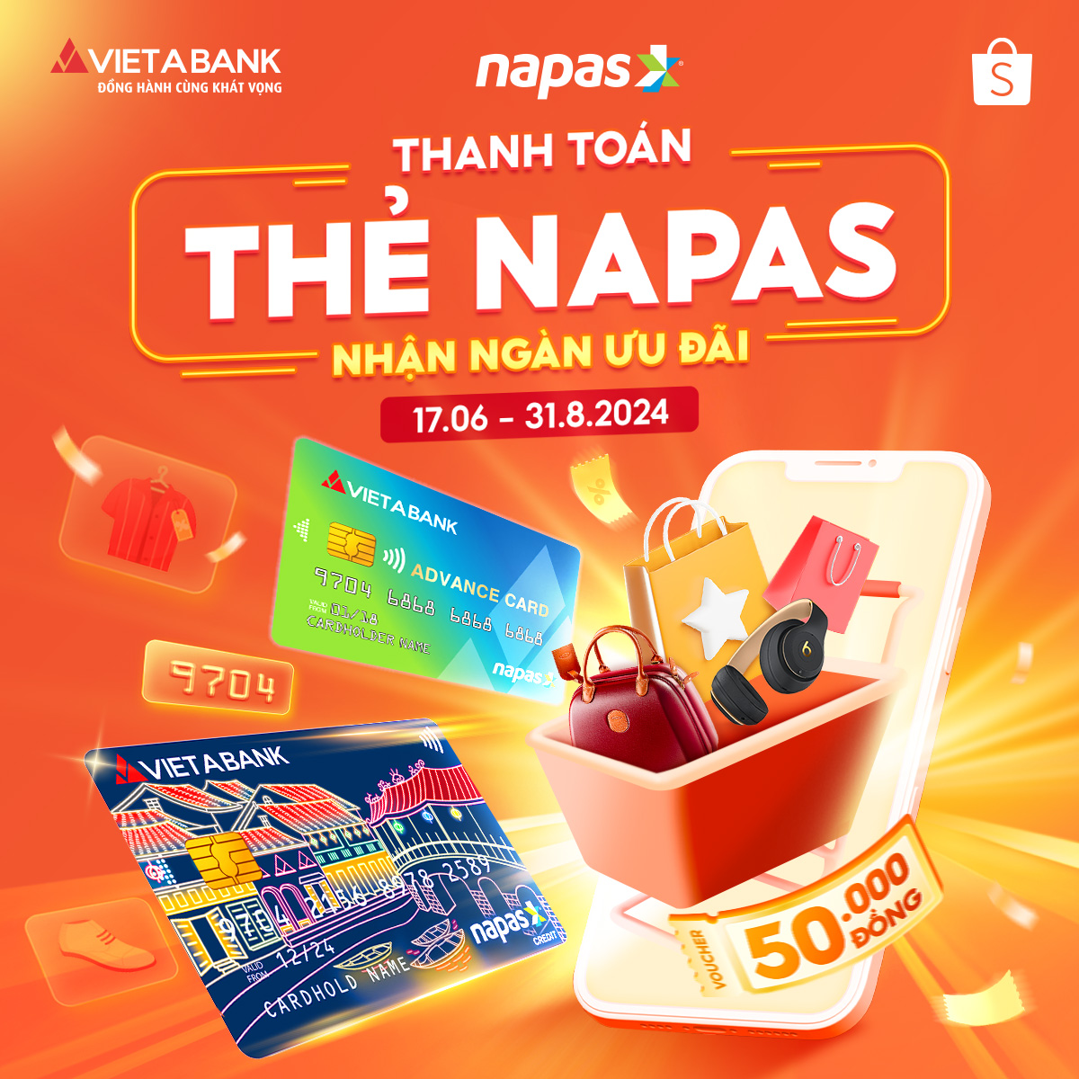 THANH TOÁN THẺ VIETABANK NAPAS, NHẬN NGÀN ƯU ĐÃI TẠI SHOPEE