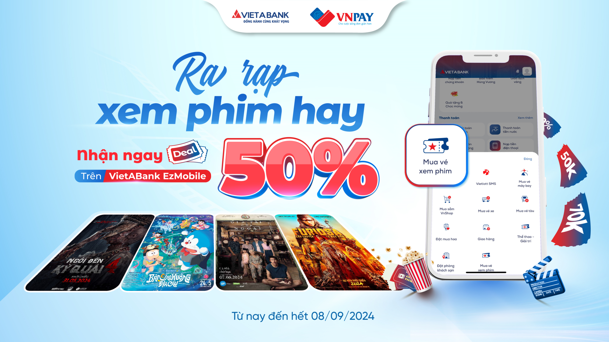 FAN XI NÊ, MUA VÉ XEM PHIM CỰC MÊ NHẬN ƯU ĐÃI NGAY 50% TRÊN VIETABANK EZMOBILE 