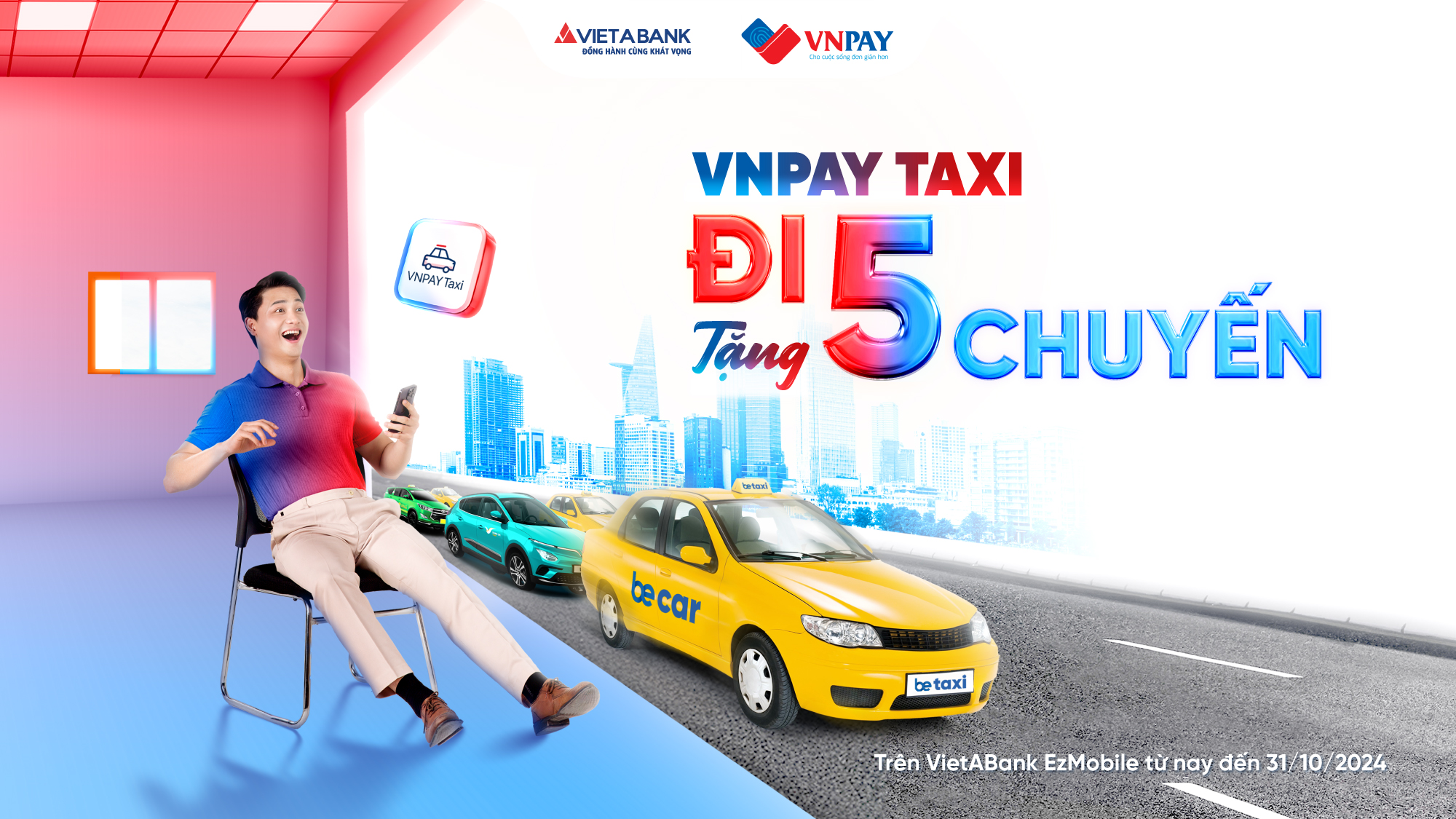 HOT: ĐI 5 CHUYẾN TẶNG 5 CHUYẾN VNPAY TAXI TRÊN VIETABANK EZMOBILE